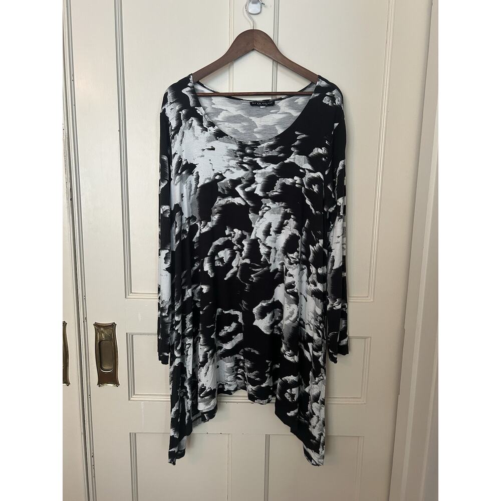 Bryn Walker Floral Stretch Tunic Dress Womens Size Large Black White Artsy